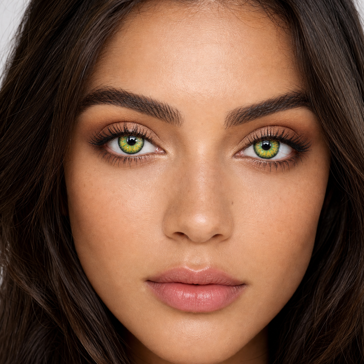 Vega Yellow Green colored contacts on model - Vega lime sunburst studio