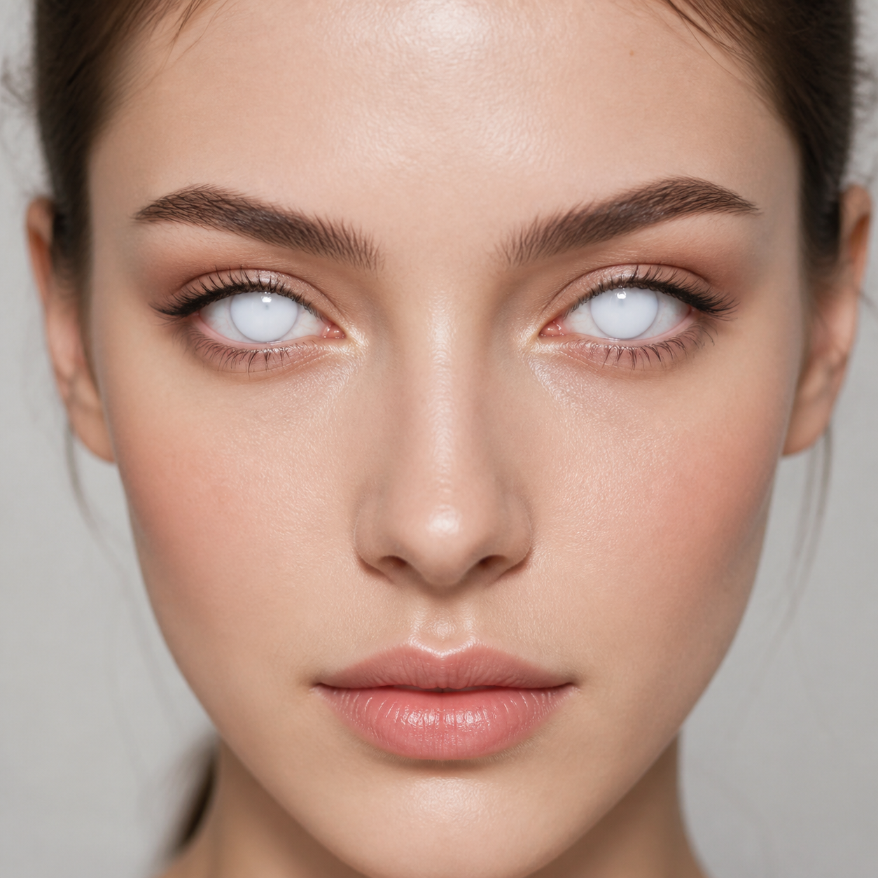 Full White colored contacts on model - Full white fantasy editorial