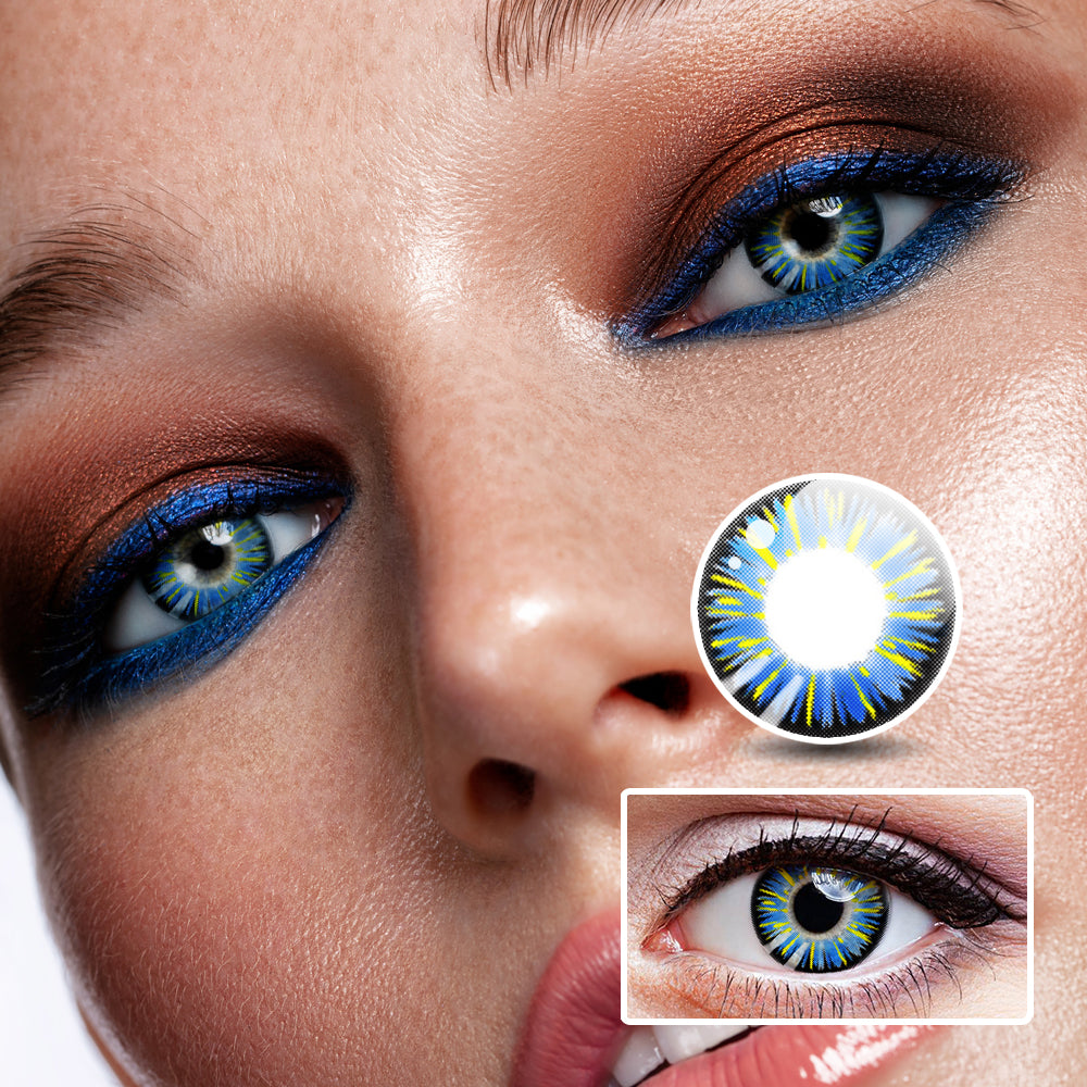 Fireflame Blue colored contact lenses by Moxielens