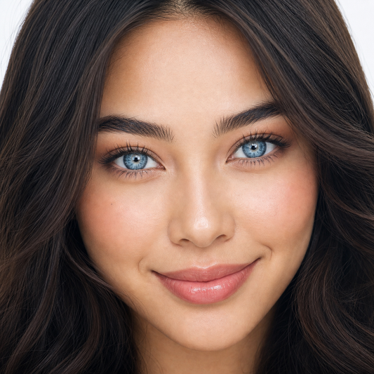 Glacier Starburst Blue colored contacts on model - close-up wearing effect
