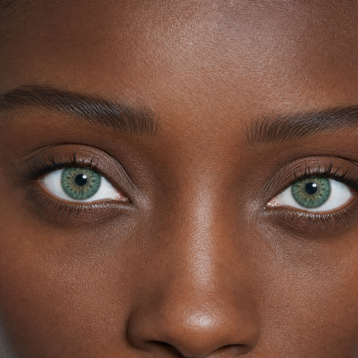 Seafoam Petal Green colored contacts - the tri-tone green remains fresh and readable across two complexions