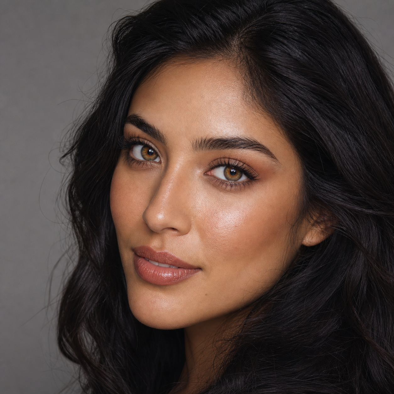Honey Sunburst Brown colored contacts on model - three-quarter editorial