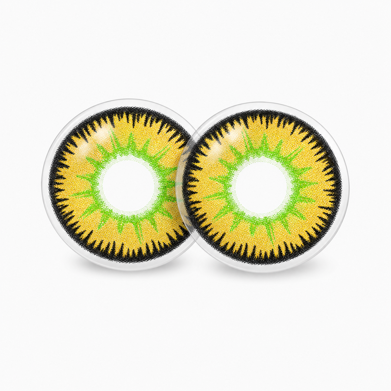 Vega Yellow Green colored contact lenses pair - lens design