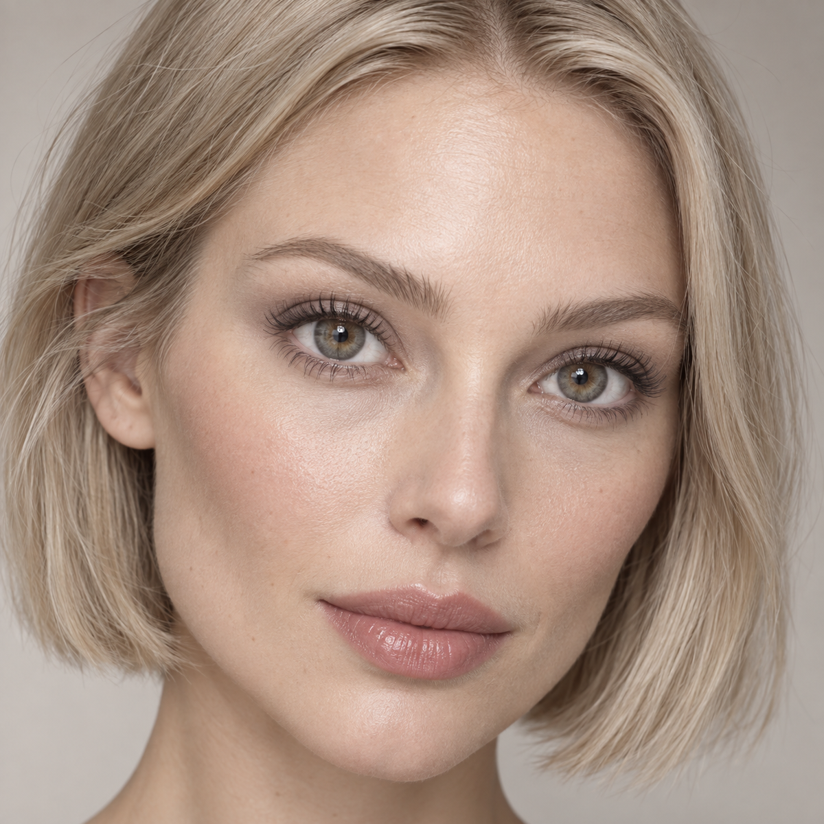 Pewter Mushroom Mineral Blend colored contacts on model - pewter mineral editorial
