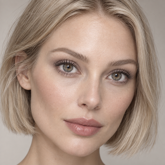 Pewter Mushroom Mineral Blend colored contacts on model - pewter mineral editorial