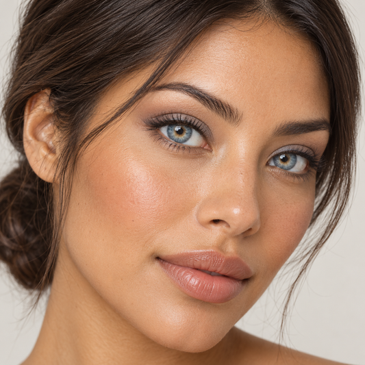 Polar Denim Pearl Blend colored contacts on model - polar denim daylight beauty
