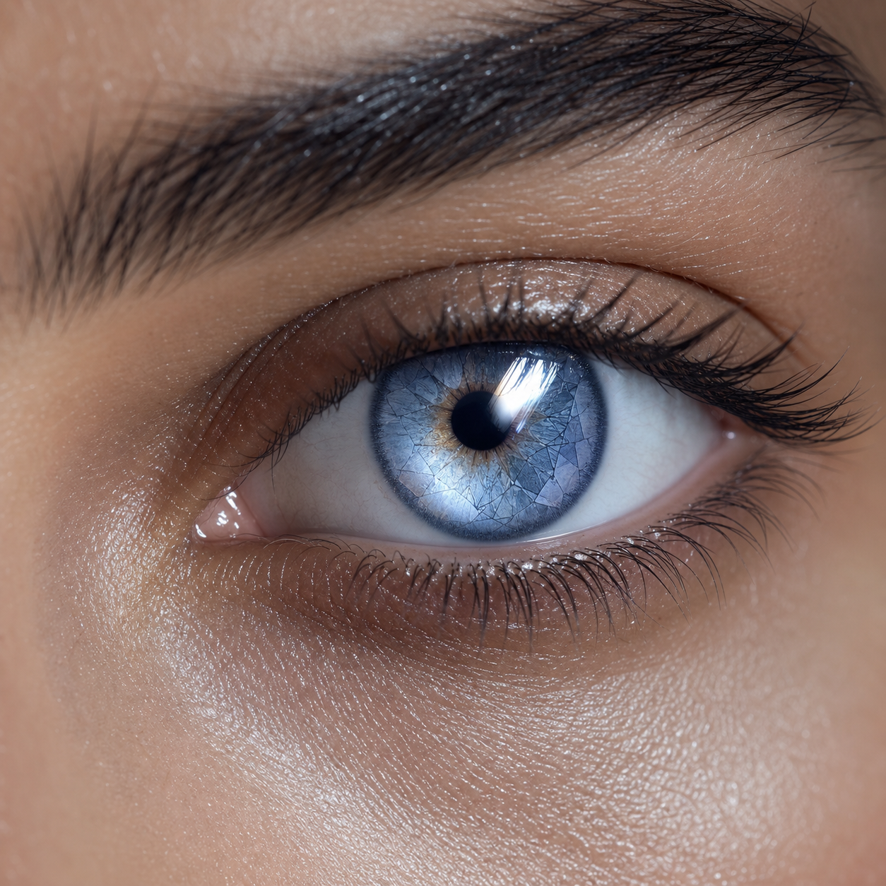 Periwinkle Glass Shard colored contacts - graphic glass facets make the cool blue print read clearly in editorial light