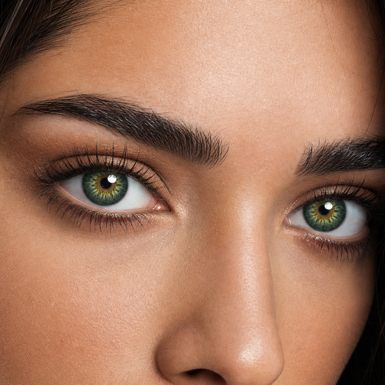Emerald Fern Green colored contacts - dimensional color from a flattering editorial angle