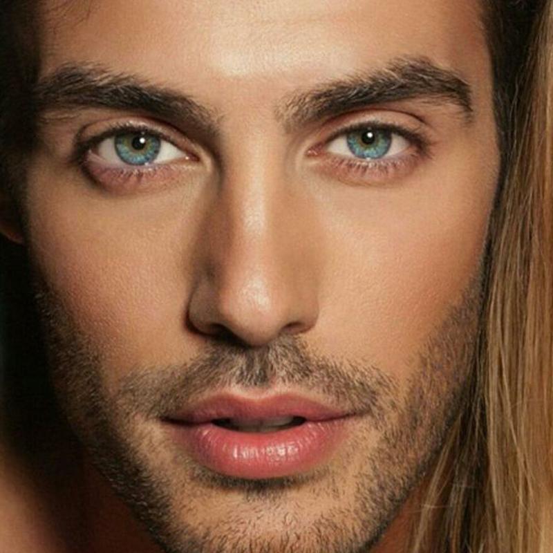 Natural men's transparent deep sea blue (12 months) colored contact lenses