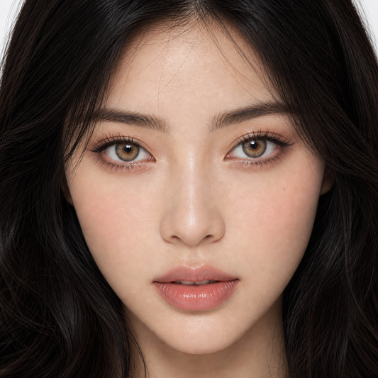 Amber Veil Hazel colored contacts on model - close-up wearing effect