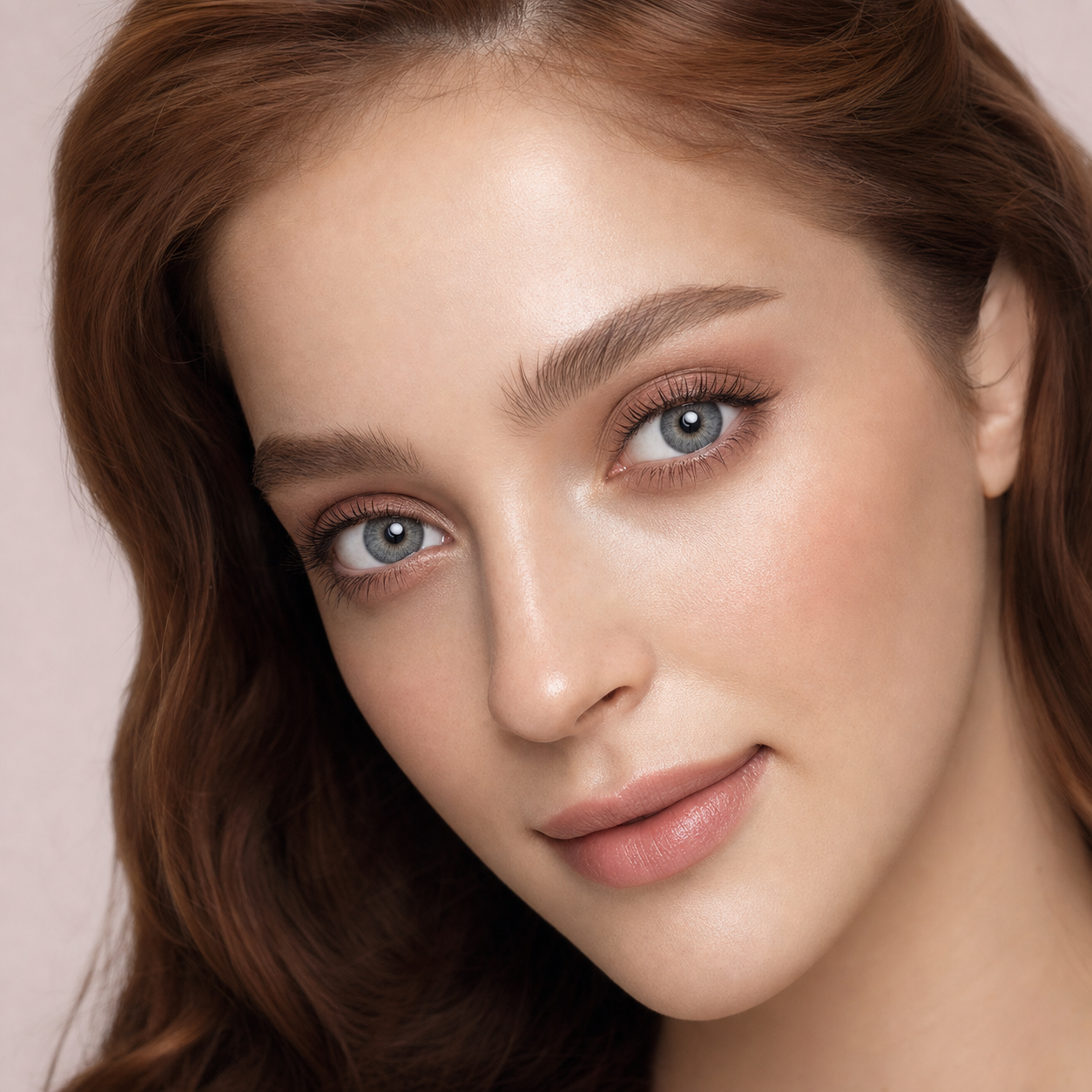Graphite Petal Halo Gray colored contacts on model - soft romantic close-up