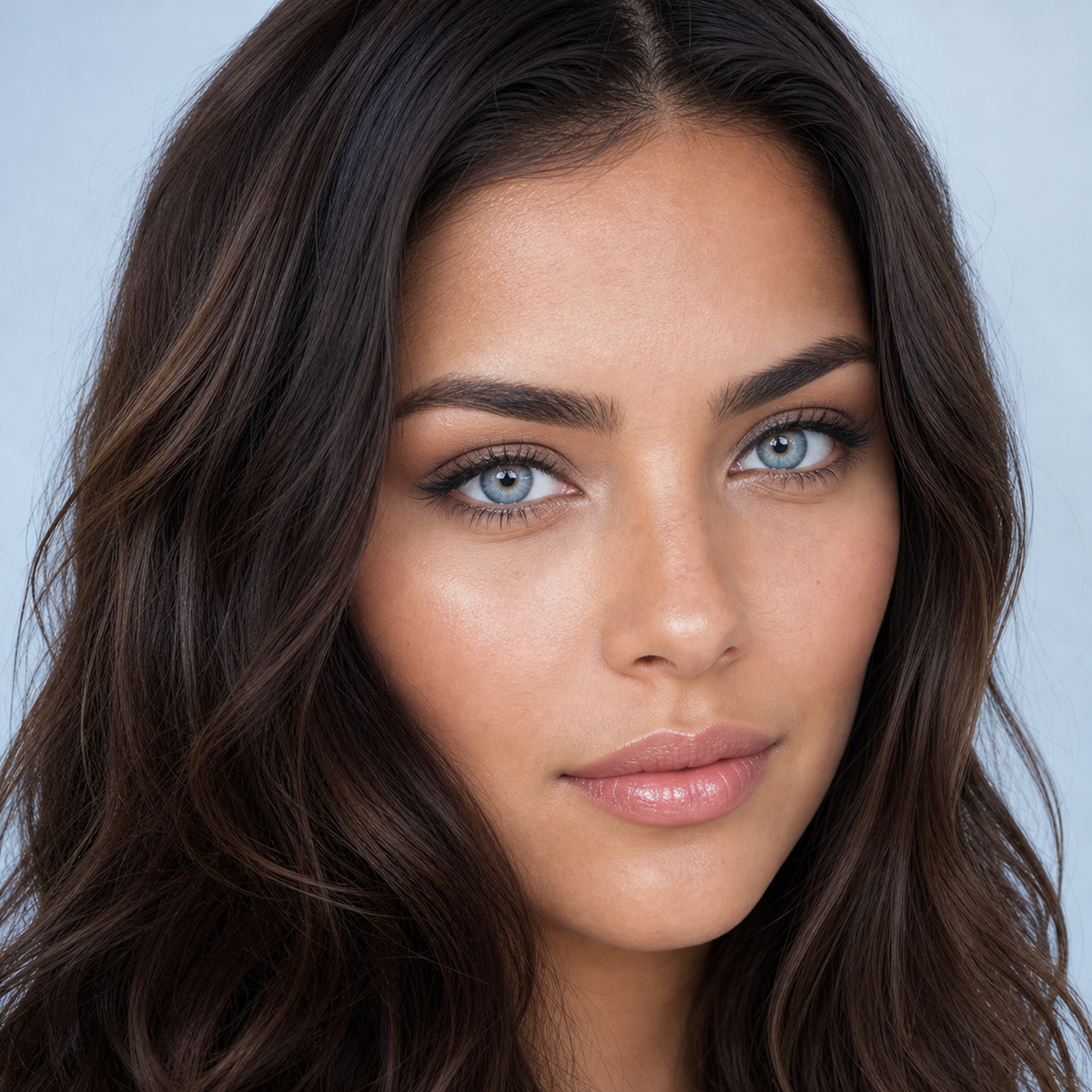 Icy Blue Soft Ring colored contacts on model - soft-focus icy blue beauty