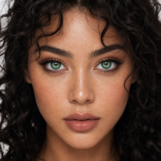 Emerald Muse Green colored contacts on model - close-up wearing effect