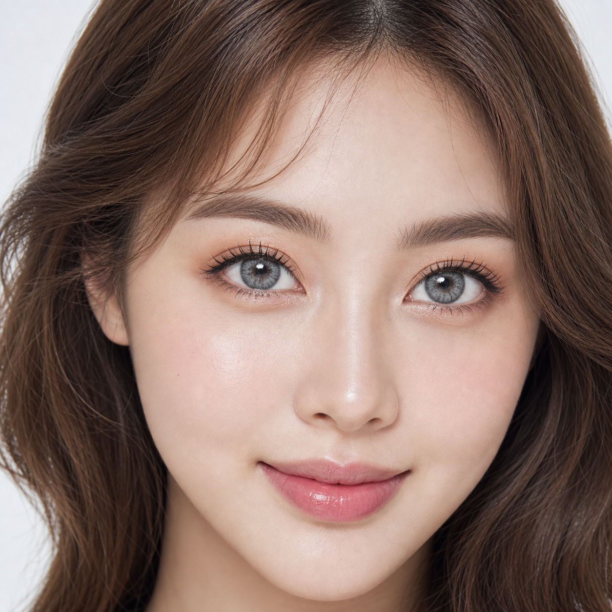 Moon Frost Gray colored contacts on model - close-up wearing effect