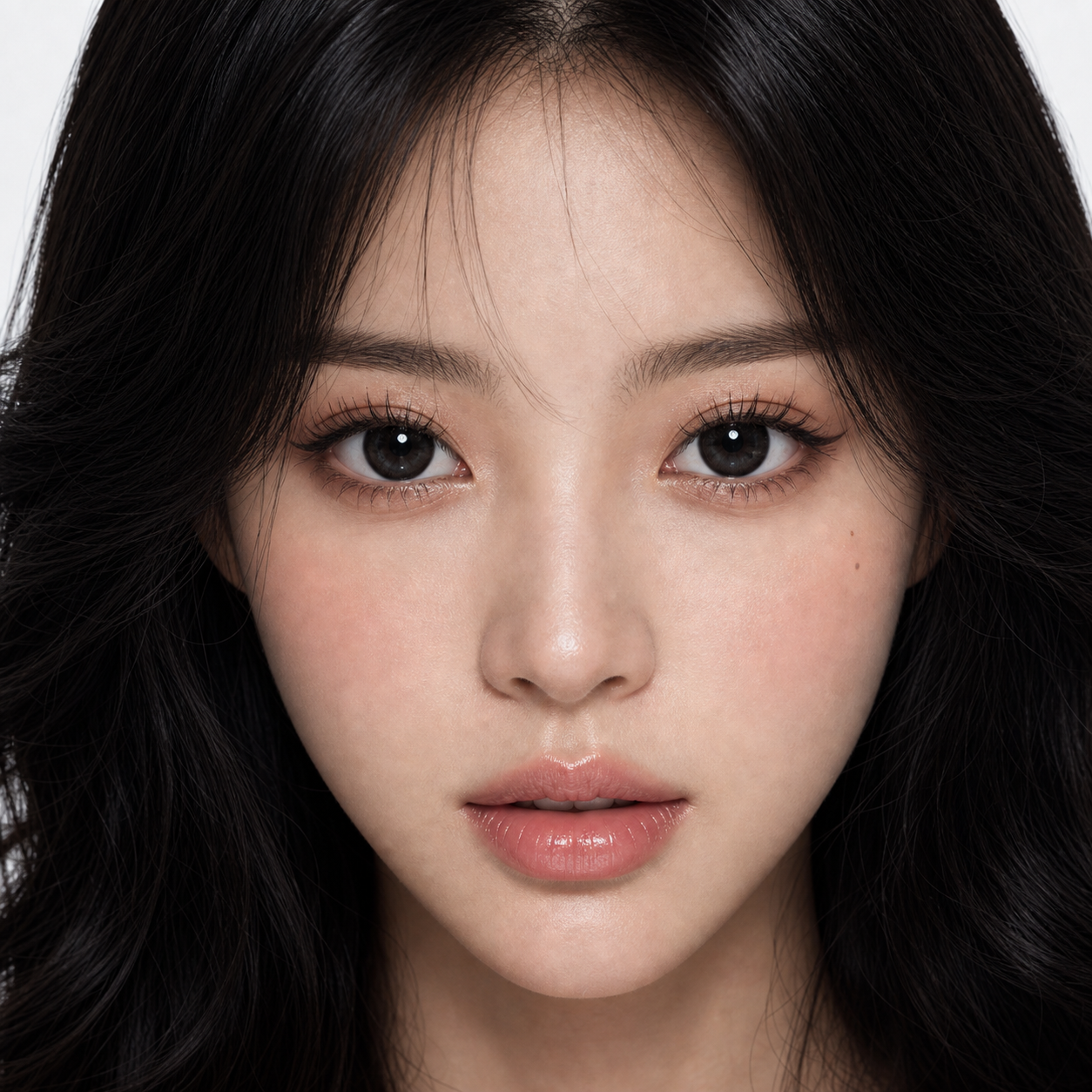 Velvet Doll Black colored contacts on model - close-up wearing effect