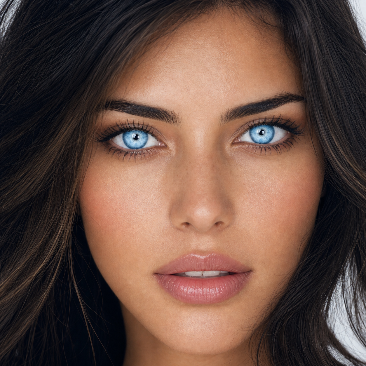 Ice Blue Prism colored contacts on model - close-up wearing effect