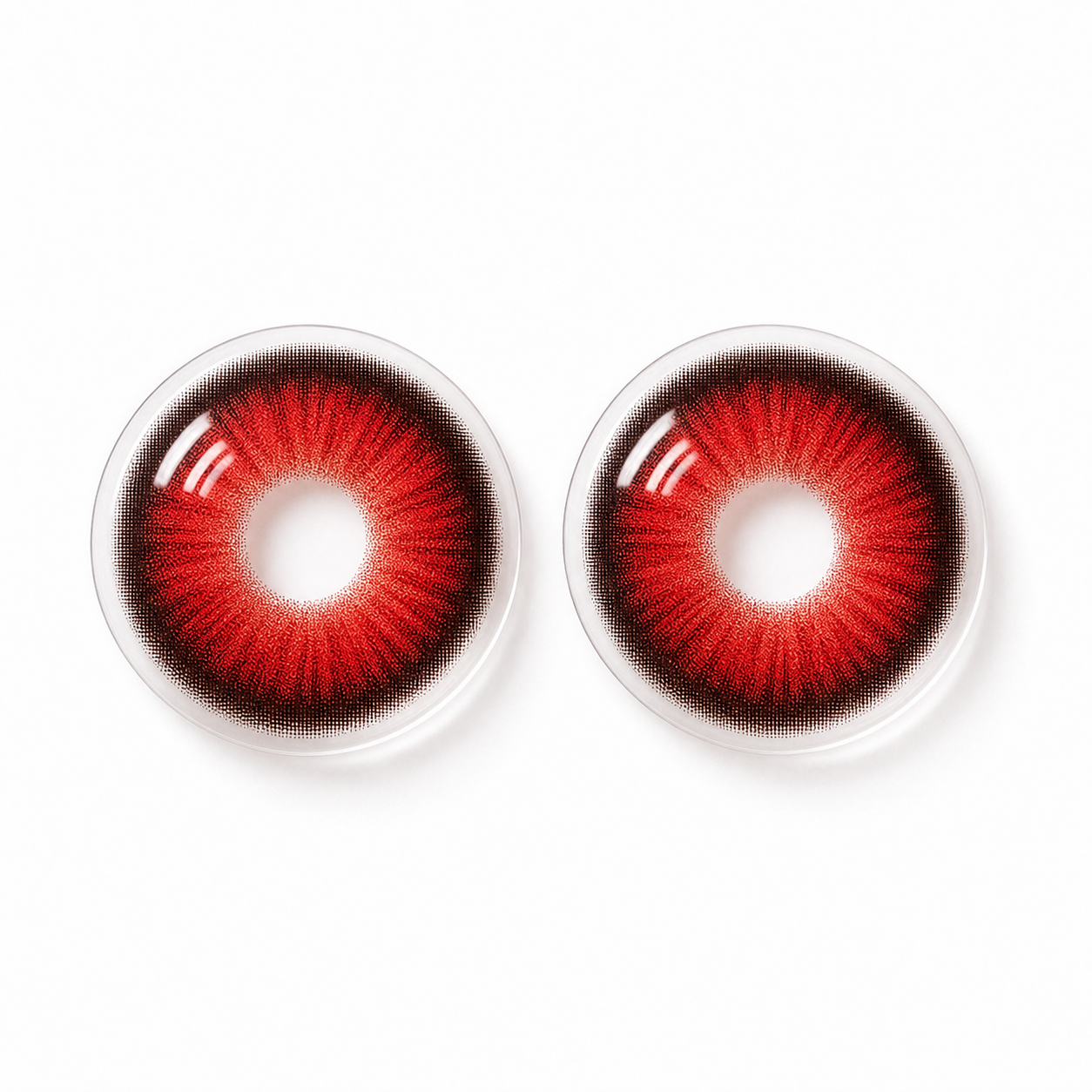 Crimson Eclipse Red colored contact lenses pair - lens design