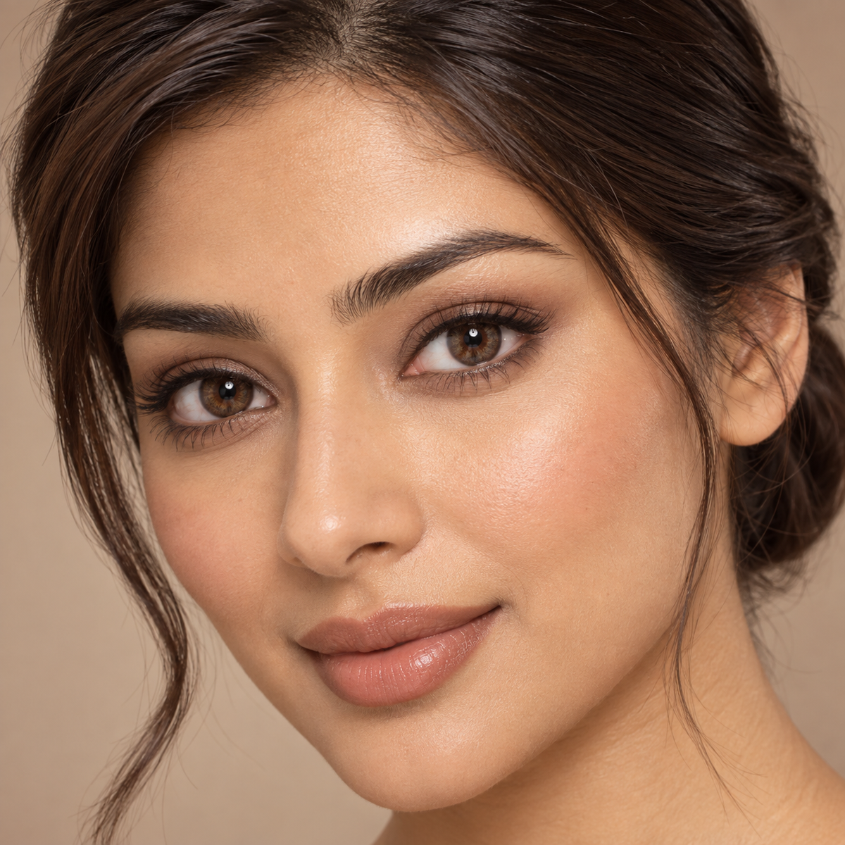 Espresso Mink Satin Wash colored contacts on model - minky espresso clean beauty