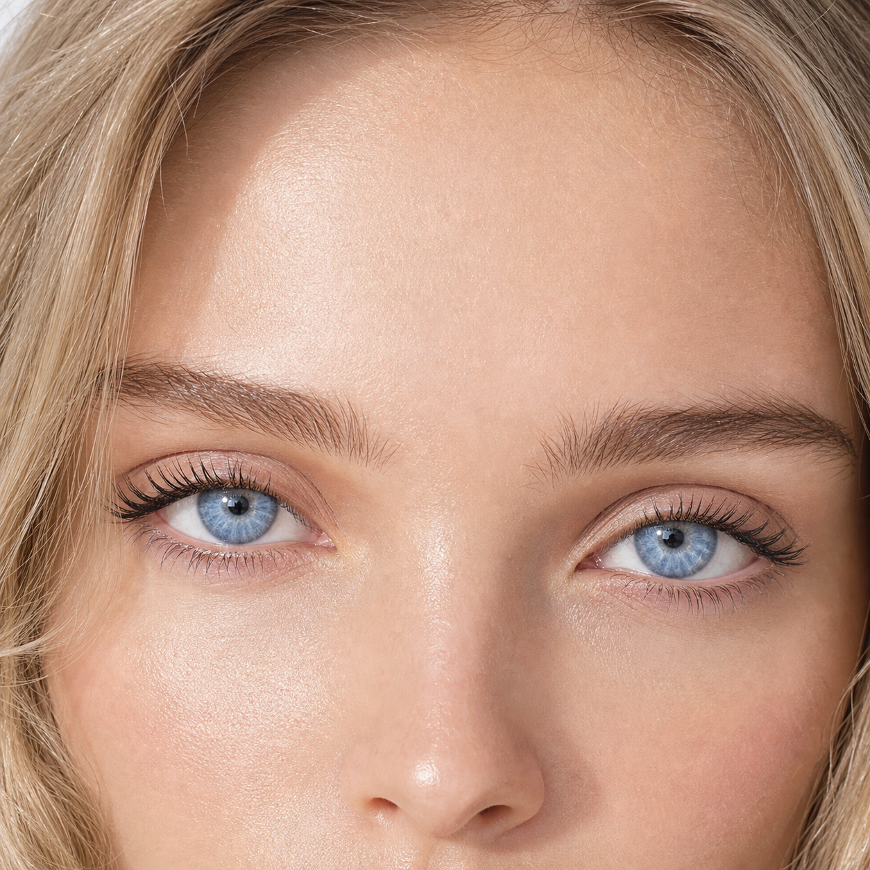 Glacier Celestial Blue colored contacts on model - Glacier celestial daylight beauty